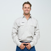 KILCOY | Mens Half Button Long Sleeve Work Shirt - Ghost Gum Grey