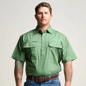 KILCOY | Mens Half Button Long Sleeve Work Shirt - Gum Leaf Green