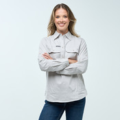 SOMERSET | Womens Half Button Long Sleeve Work Shirt - Ghost Gum Grey